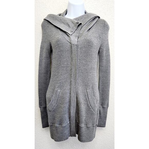 Loft Lounge Gray Ribbed Full Zip W/Button Up Collar Cardigan Small Wool - Picture 2 of 6